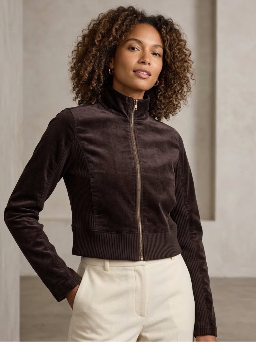 Bitten by Sarah Jessica Parker Brown Corduroy Cropped Track Jacket Y2K NWT